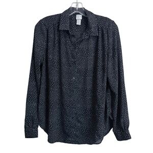 HM Womens Polka Dot Long Sleeve Button Down Blouse Black White Size 4 /S Chiffon